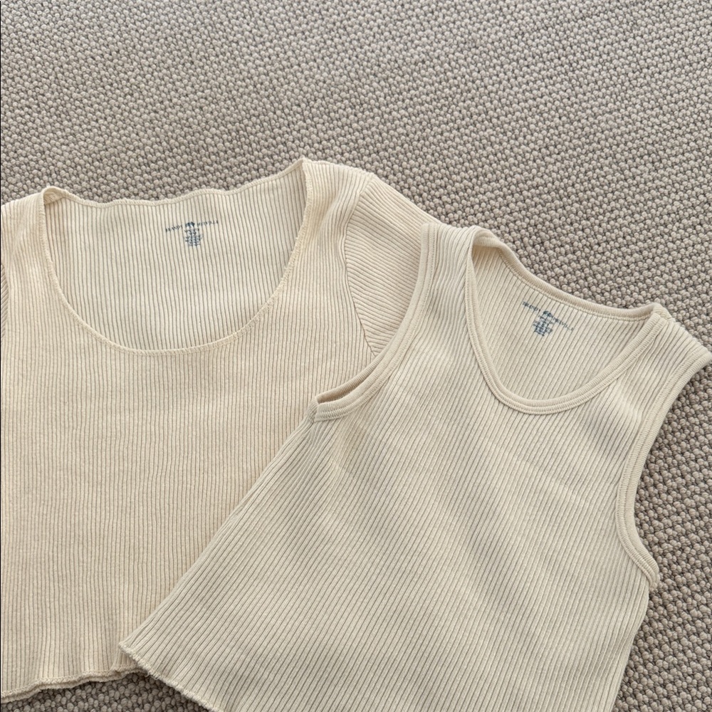 Brandy Melville Cream Ribbed Short Sleeve Tops